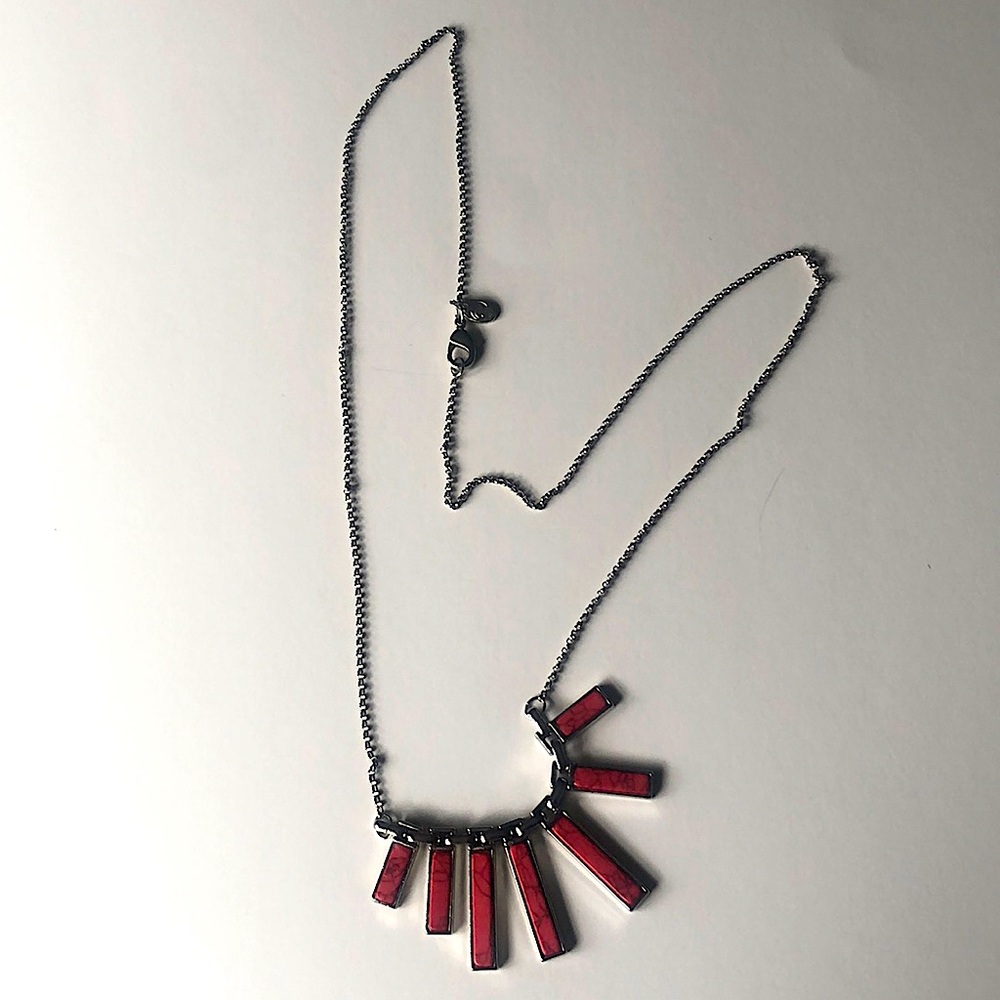 Charming Charlie’s Marbled Block Necklace in Dark Pink
